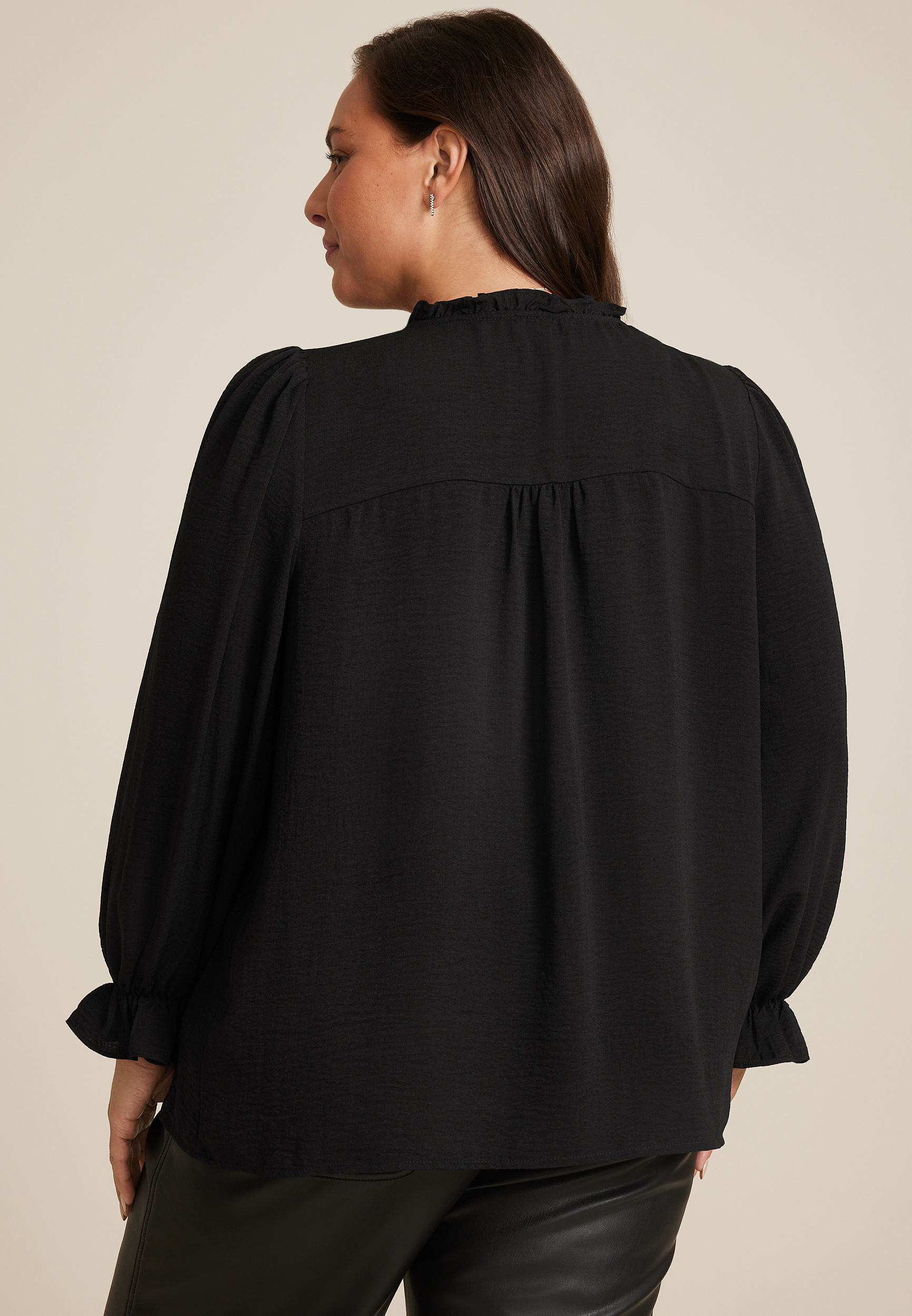 Plus Size Ruffle Trim Tie Front Blouse, C106, large