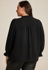 Plus Size Ruffle Trim Tie Front Blouse, C106, small