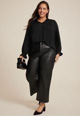 Plus Size Ruffle Trim Tie Front Blouse, C106, small