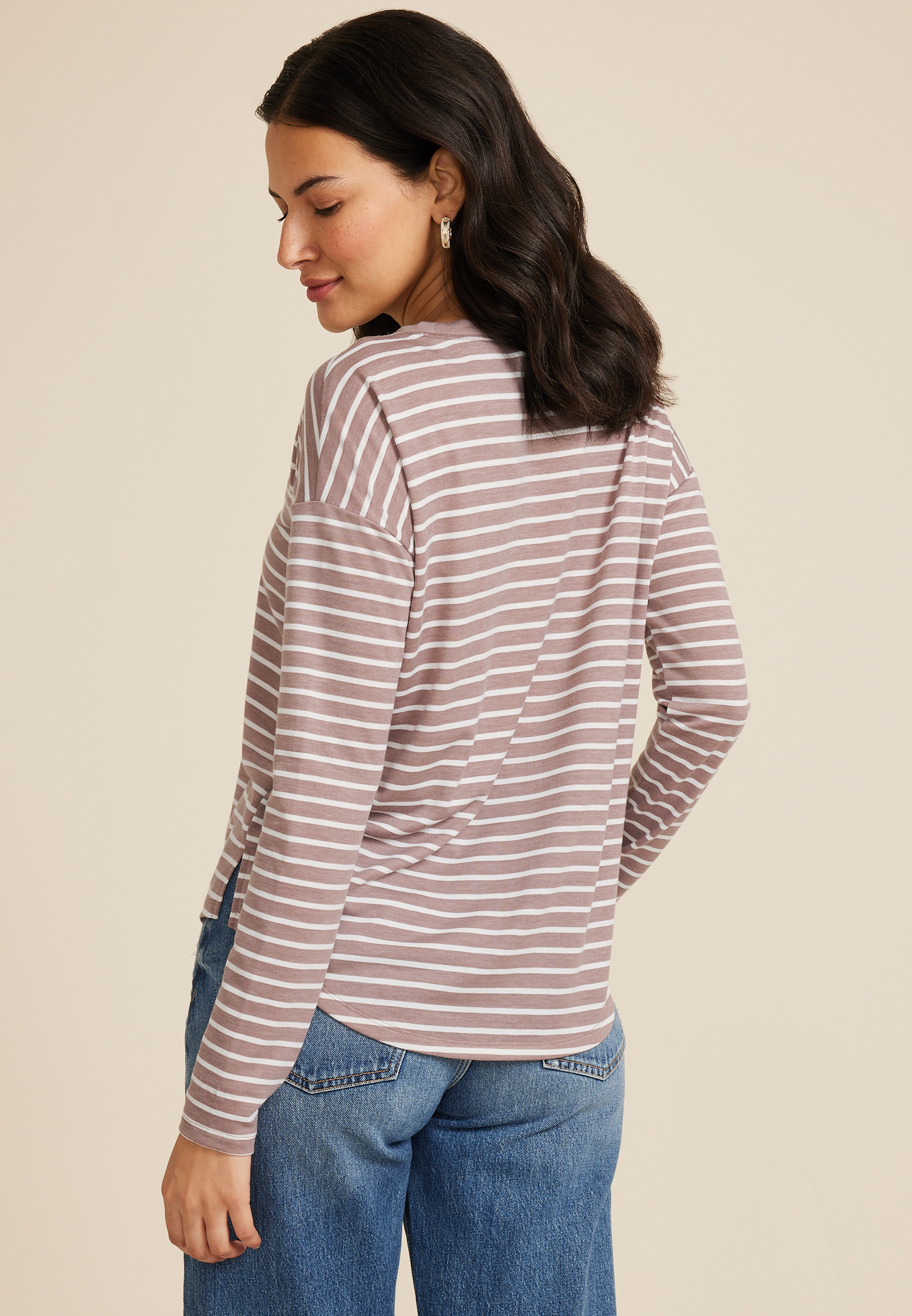 24/7 Clara Striped Long Sleeve Tee, C4108, large