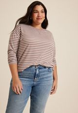 Plus Size 24/7 Clara Striped Long Sleeve Tee, C4108, small