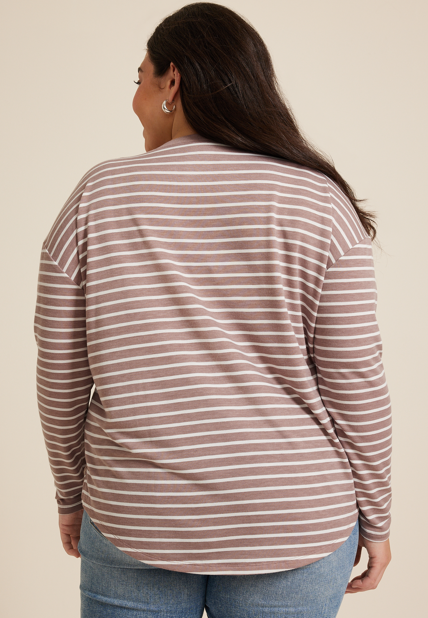 Plus Size 24/7 Clara Striped Long Sleeve Tee, C4108, large