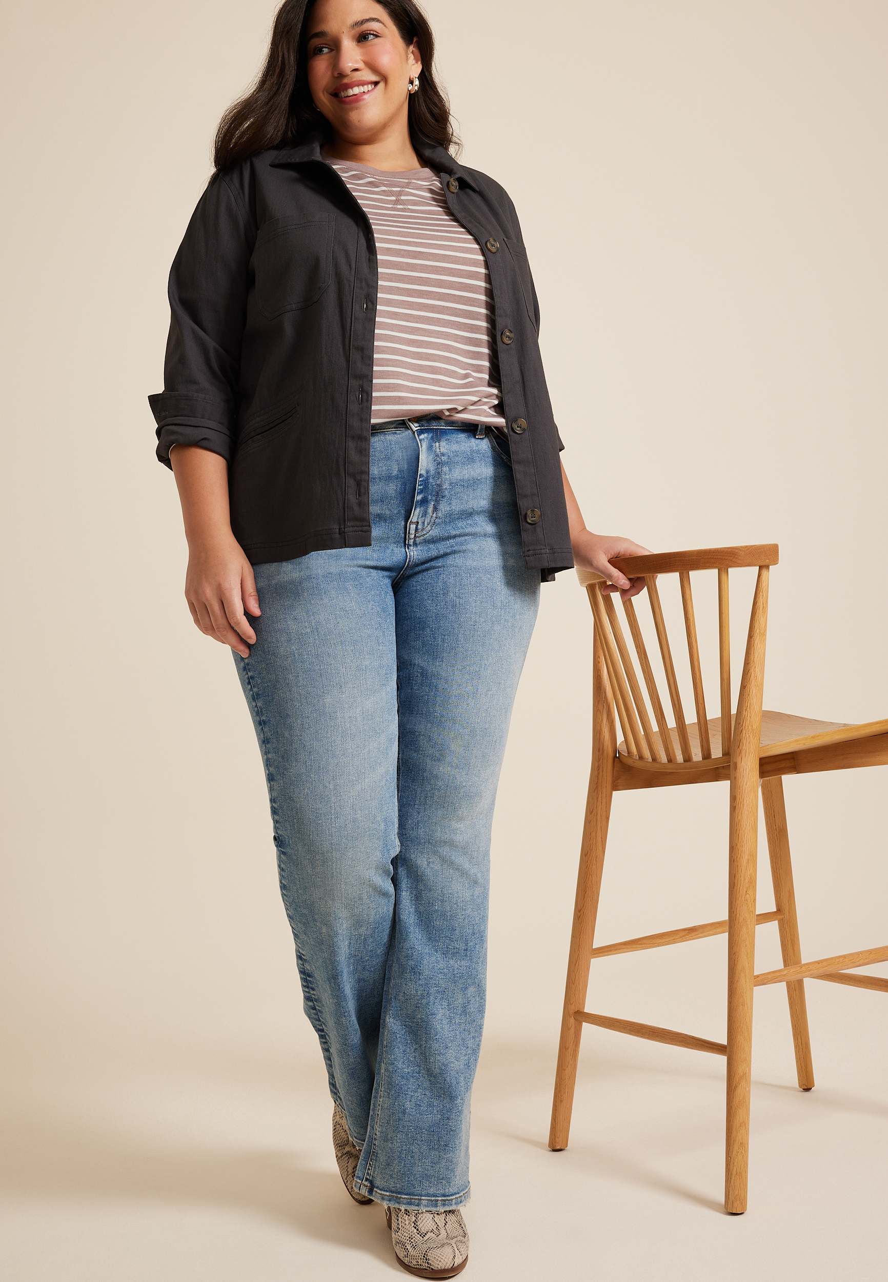 Plus Size 24/7 Clara Striped Long Sleeve Tee, C4108, large