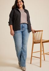 Plus Size 24/7 Clara Striped Long Sleeve Tee, C4108, small