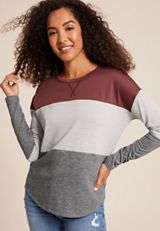 24/7 Clara Colorblock Long Sleeve Tee, C894, small