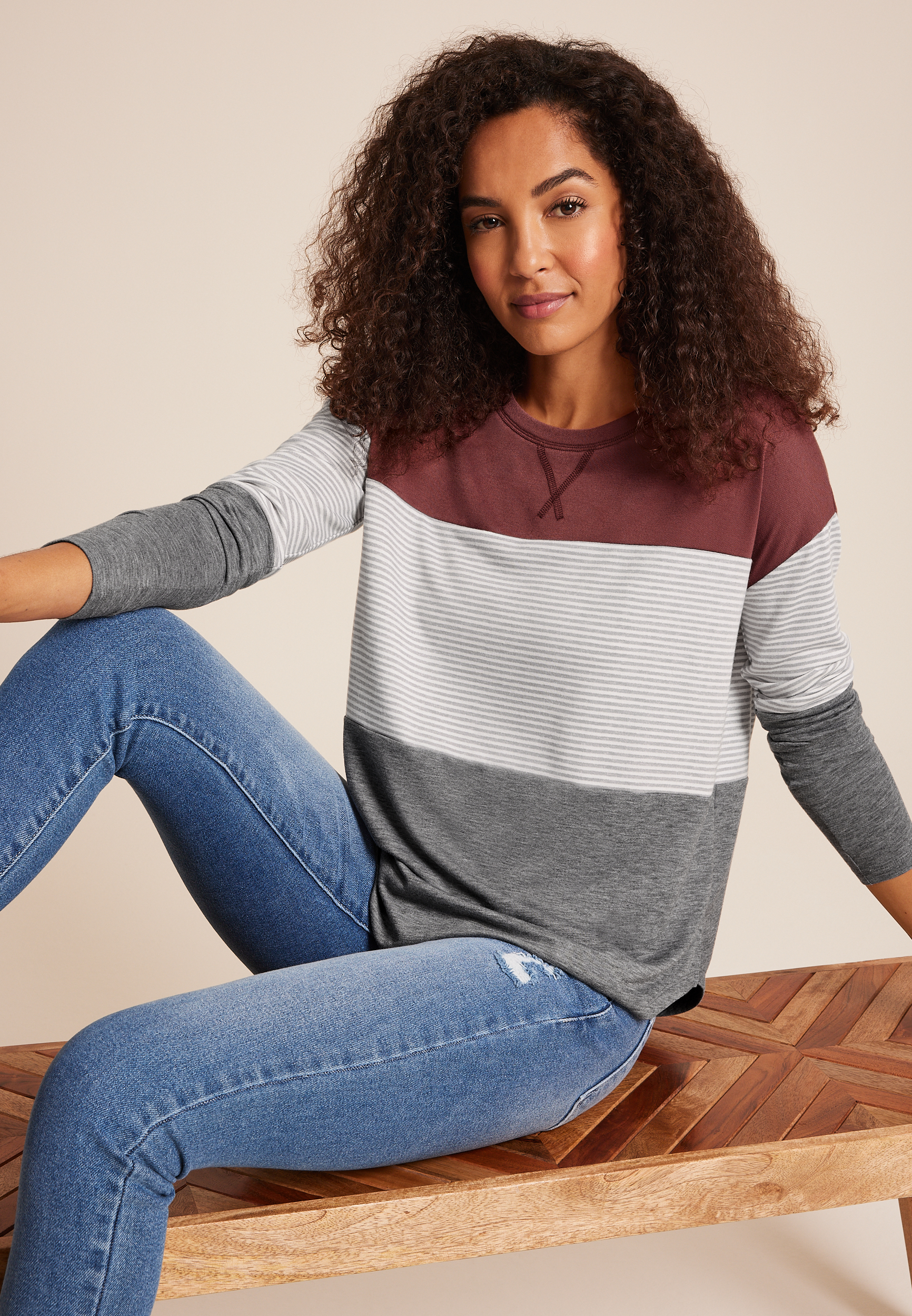 24/7 Clara Colorblock Long Sleeve Tee, C894, large