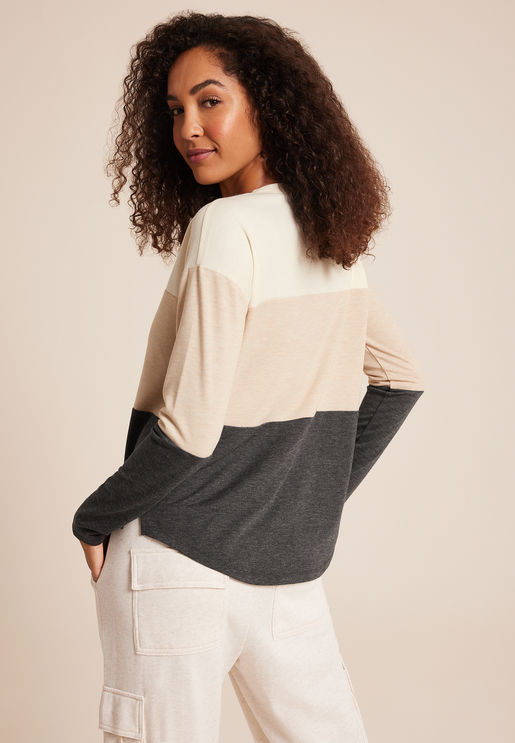24/7 Clara Colorblock Long Sleeve Tee, MULTI, large