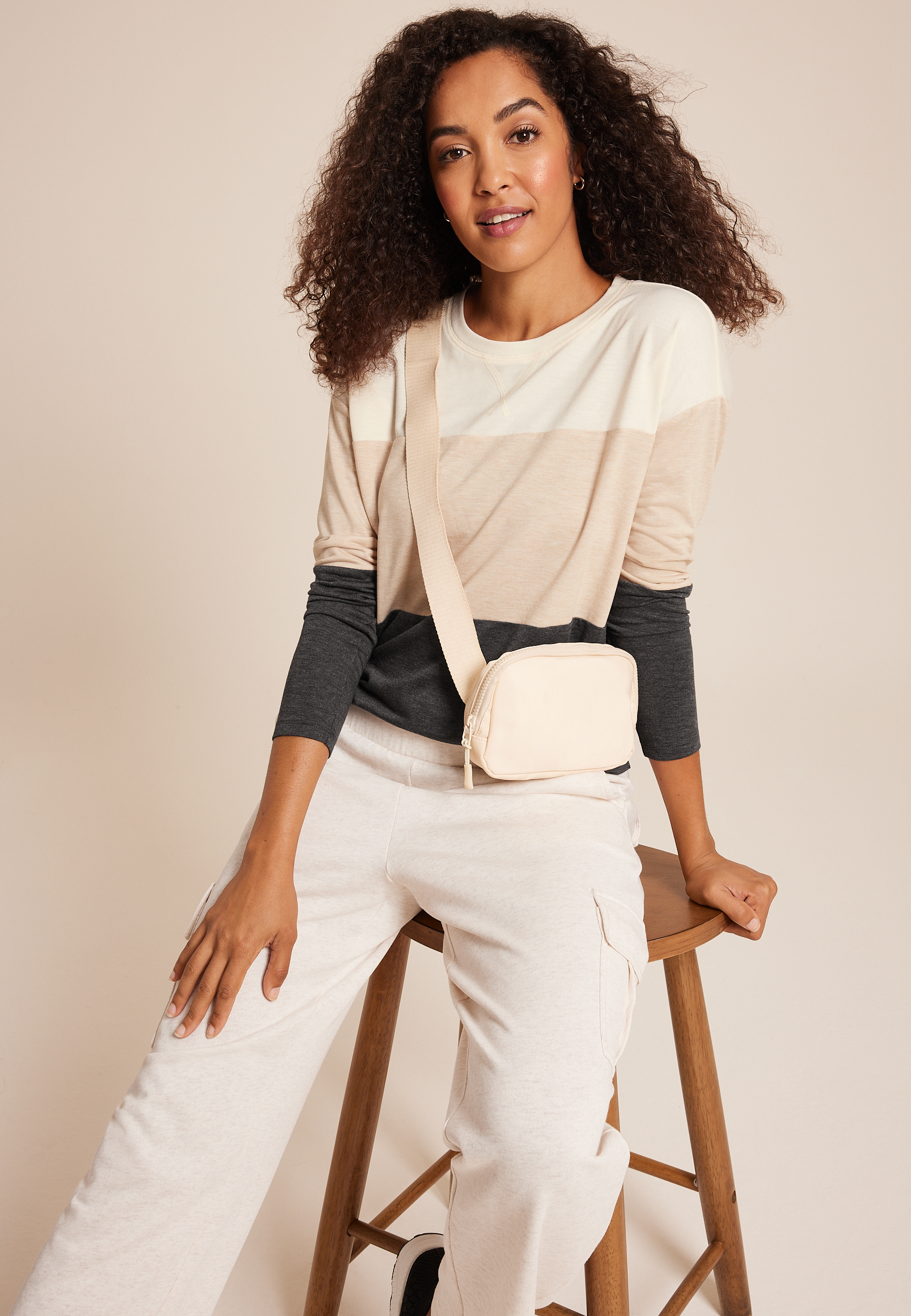 24/7 Clara Colorblock Long Sleeve Tee, MULTI, large