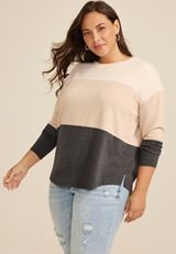 Plus Size 24/7 Clara Colorblock Long Sleeve Tee, MULTI, small