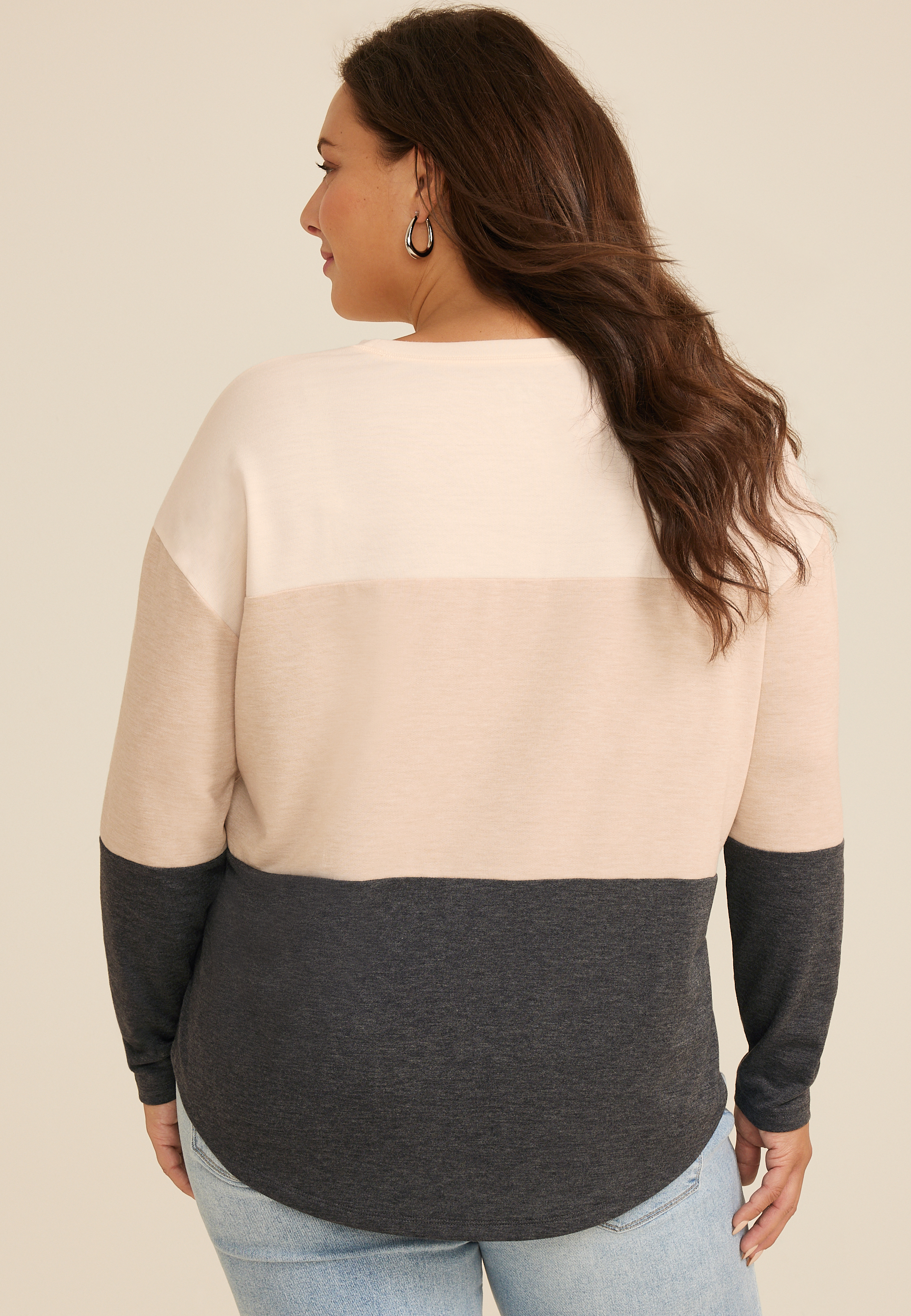 Plus Size 24/7 Clara Colorblock Long Sleeve Tee, MULTI, large