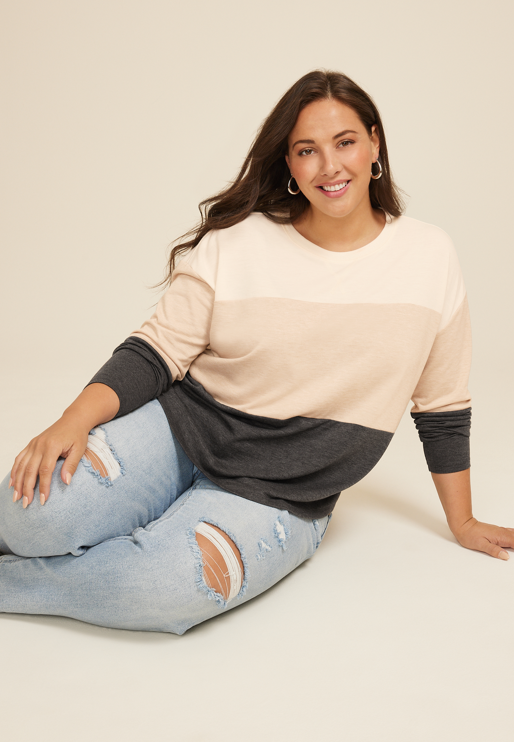 Plus Size 24/7 Clara Colorblock Long Sleeve Tee, MULTI, large