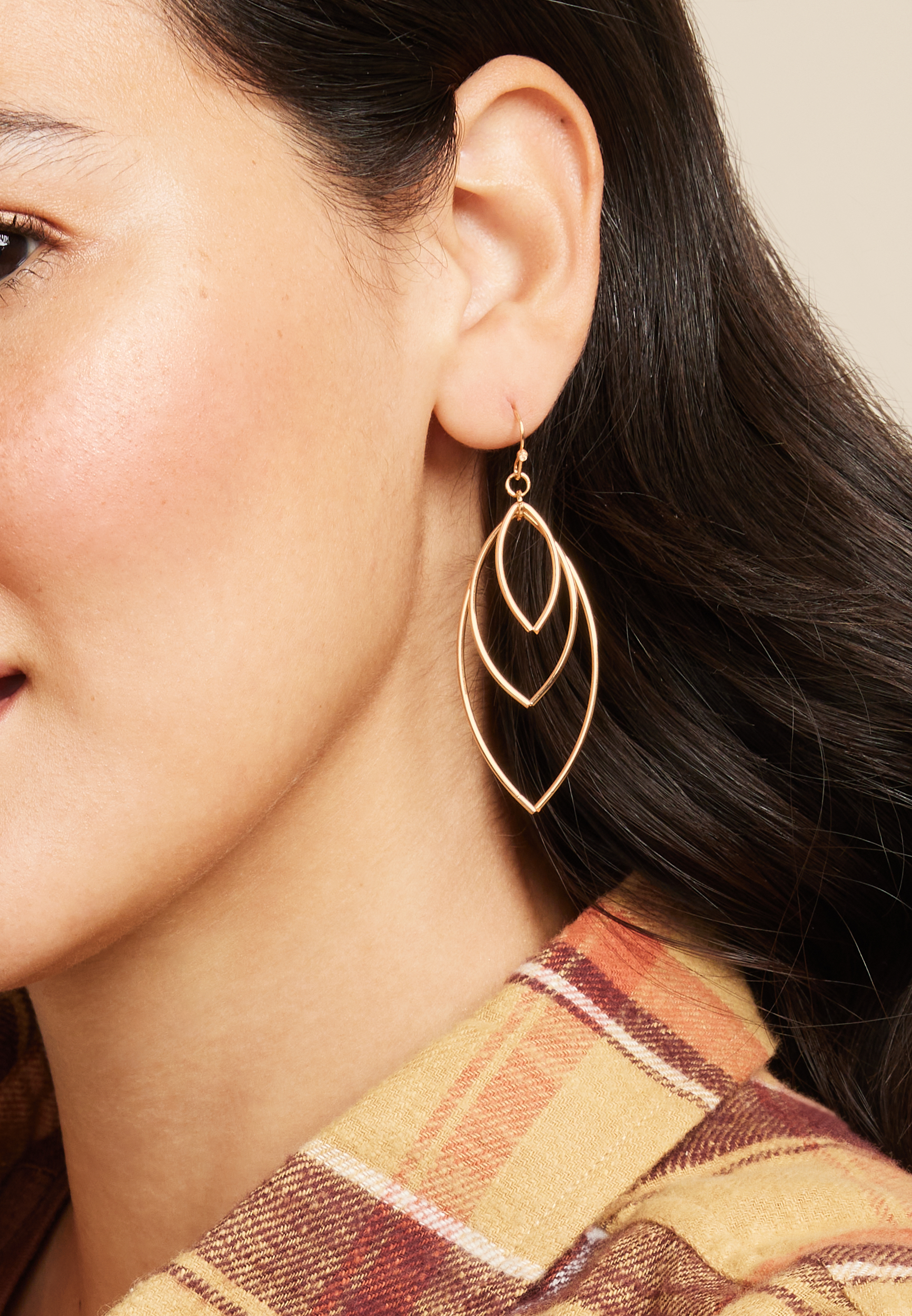Gold Leaf Drop Earrings, C605, large