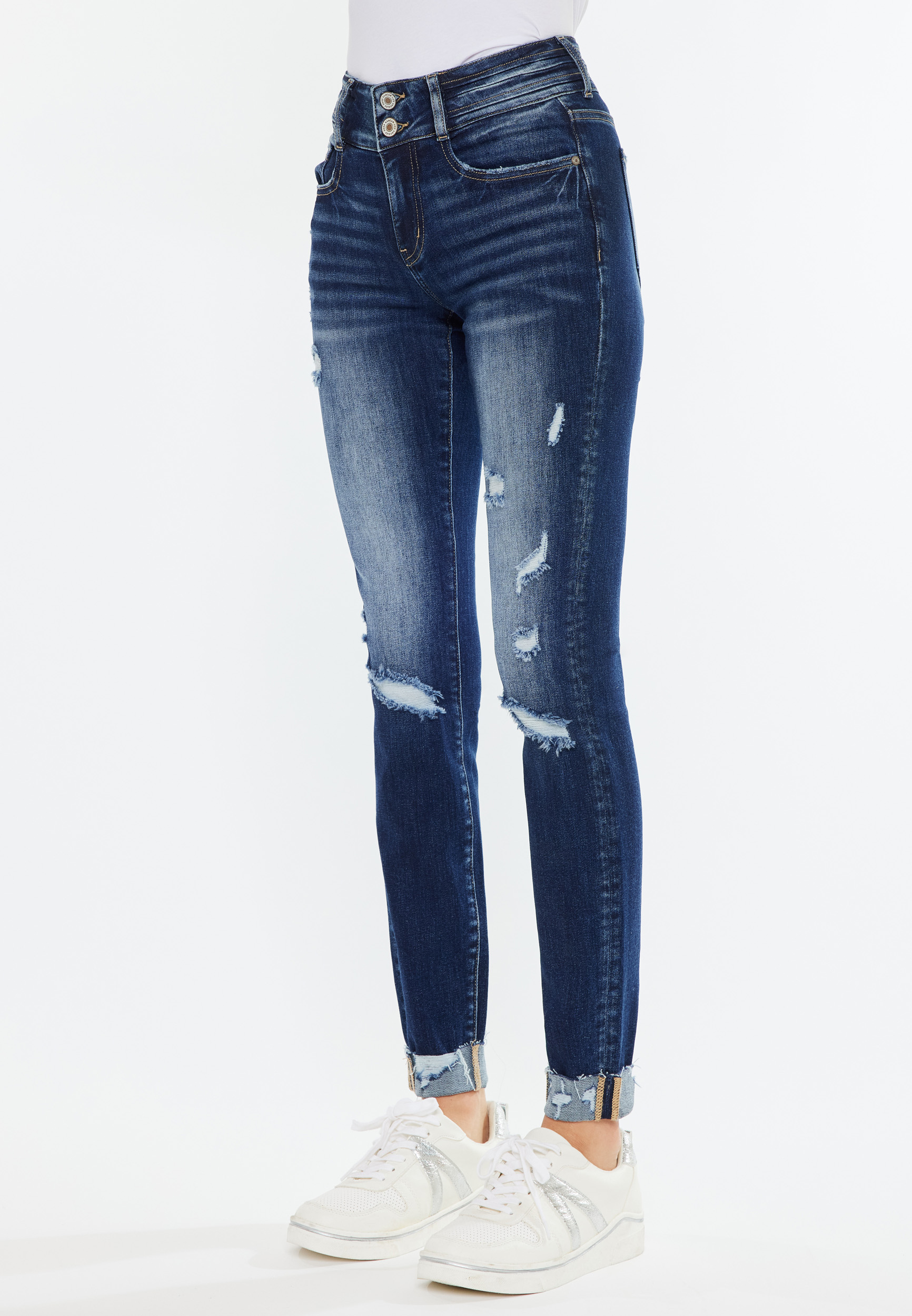 KanCan™ Curvy Mid Rise Ripped Cuffed Hem Skinny Jean