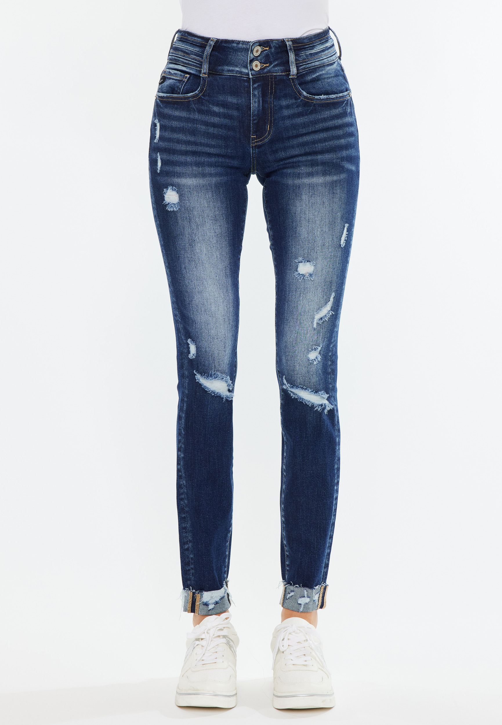 KanCan&trade; Curvy Mid Rise Ripped Cuffed Hem Skinny Jean, C258, large