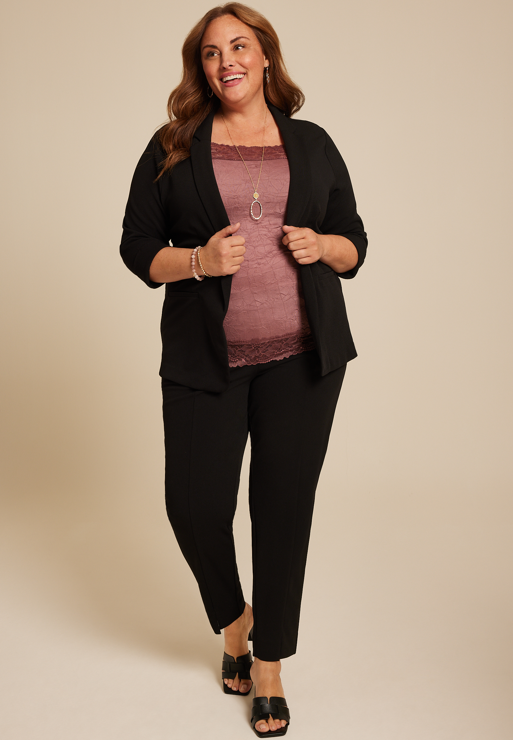 Plus Size Lace Trim Crinkle Cami, COCONUT SHELL, large
