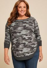 Plus Size Haven Round Hem Camo Tunic, HEATHER GRAY COMBO, small