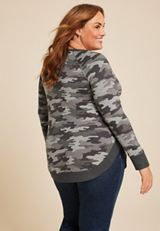 Plus Size Haven Round Hem Camo Tunic, HEATHER GRAY COMBO, small
