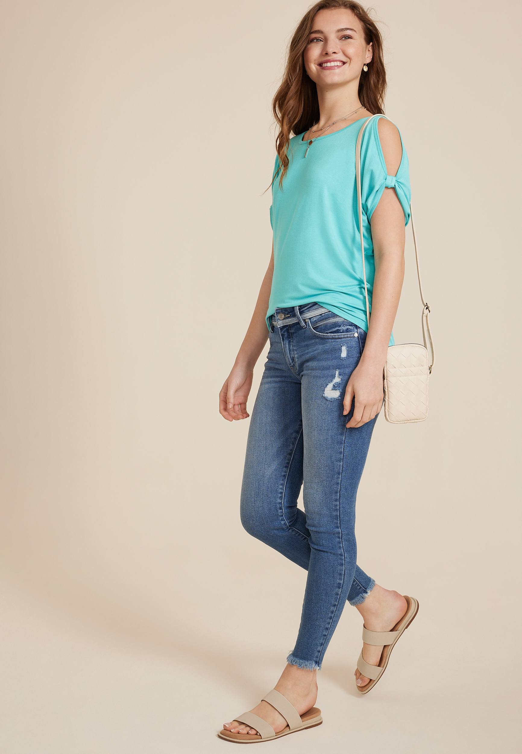 Cold Shoulder Short Sleeve Tee, C178, large