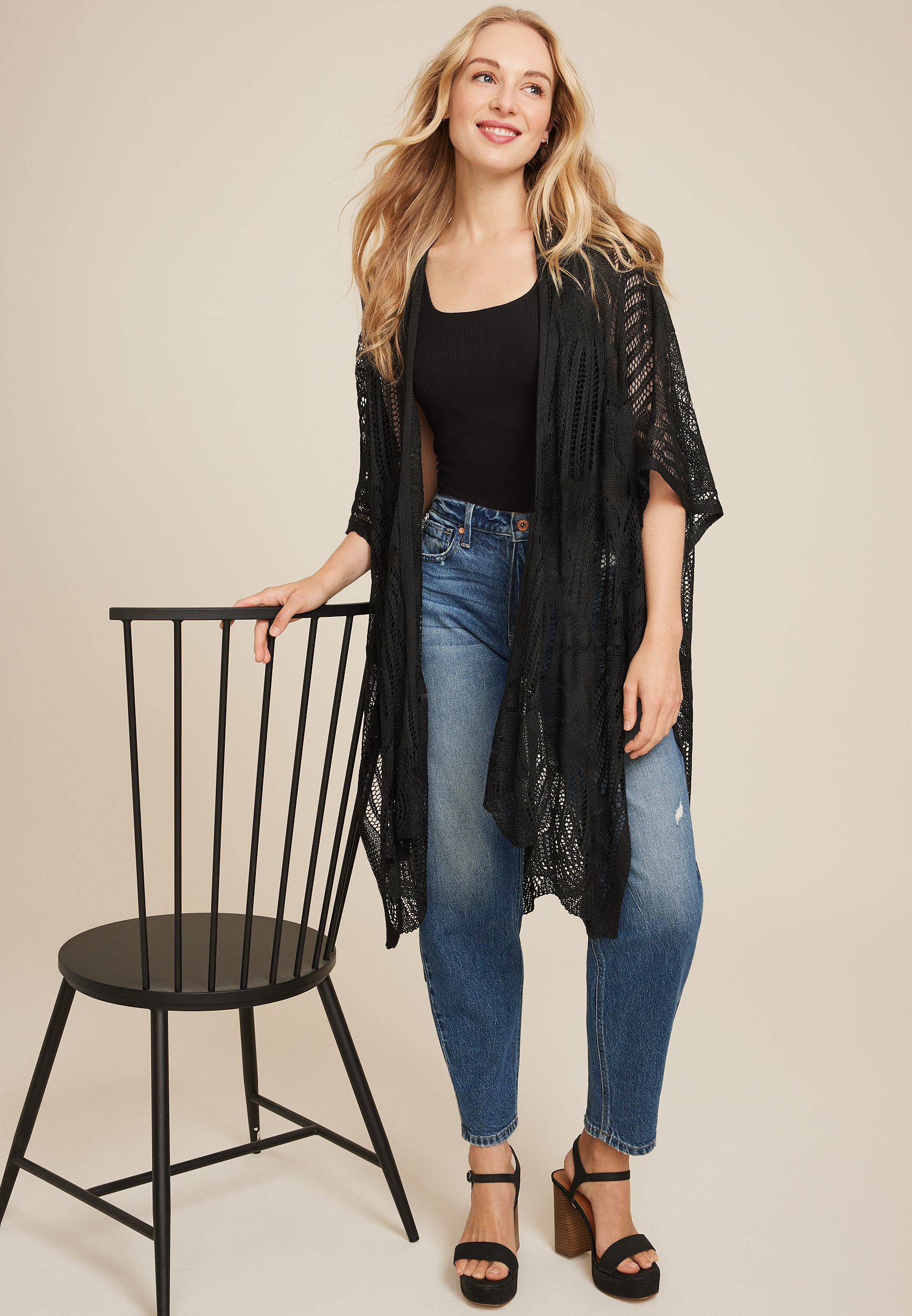 Crochet Knit Kimono, C106, large