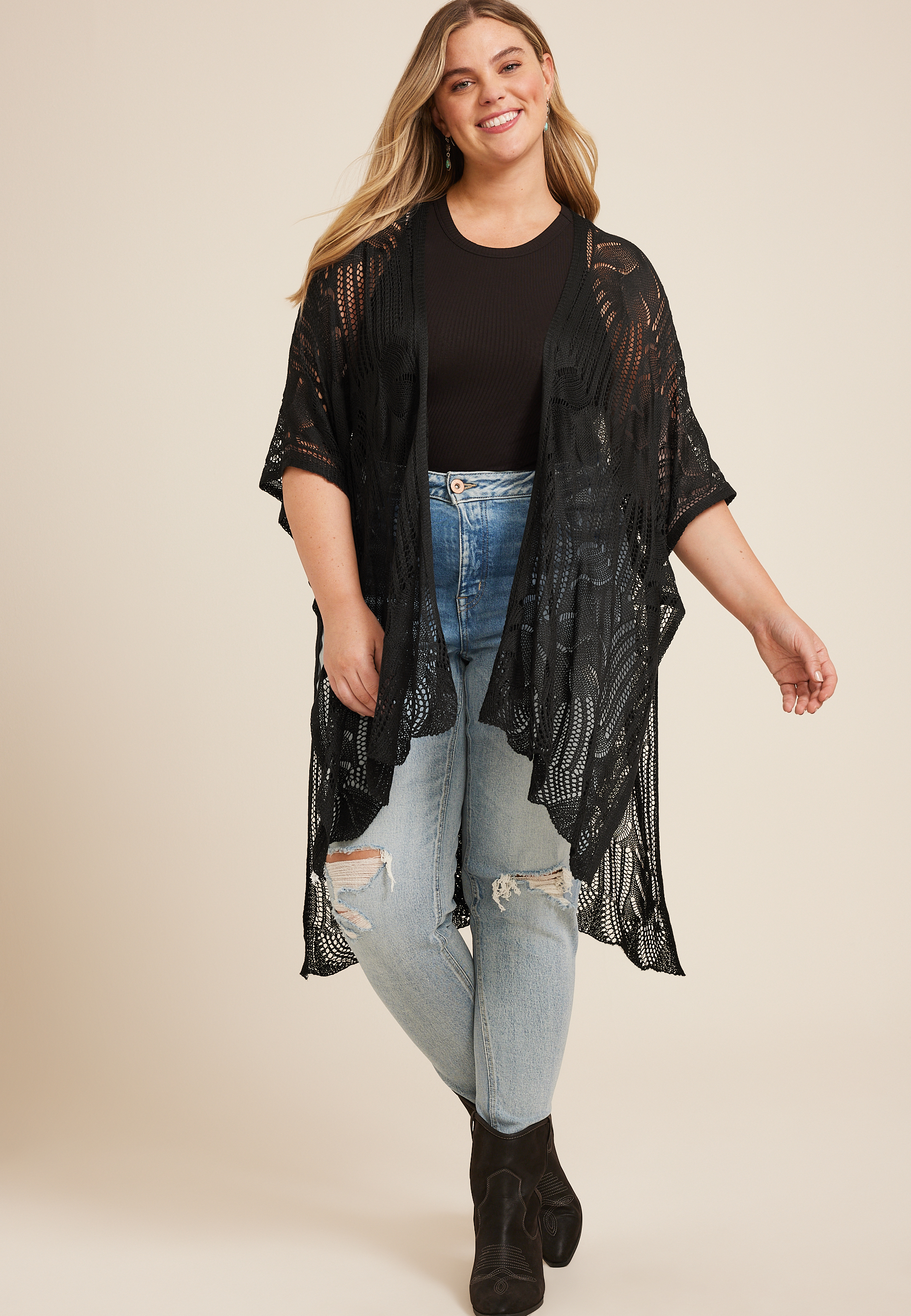 Crochet Knit Kimono, C106, large