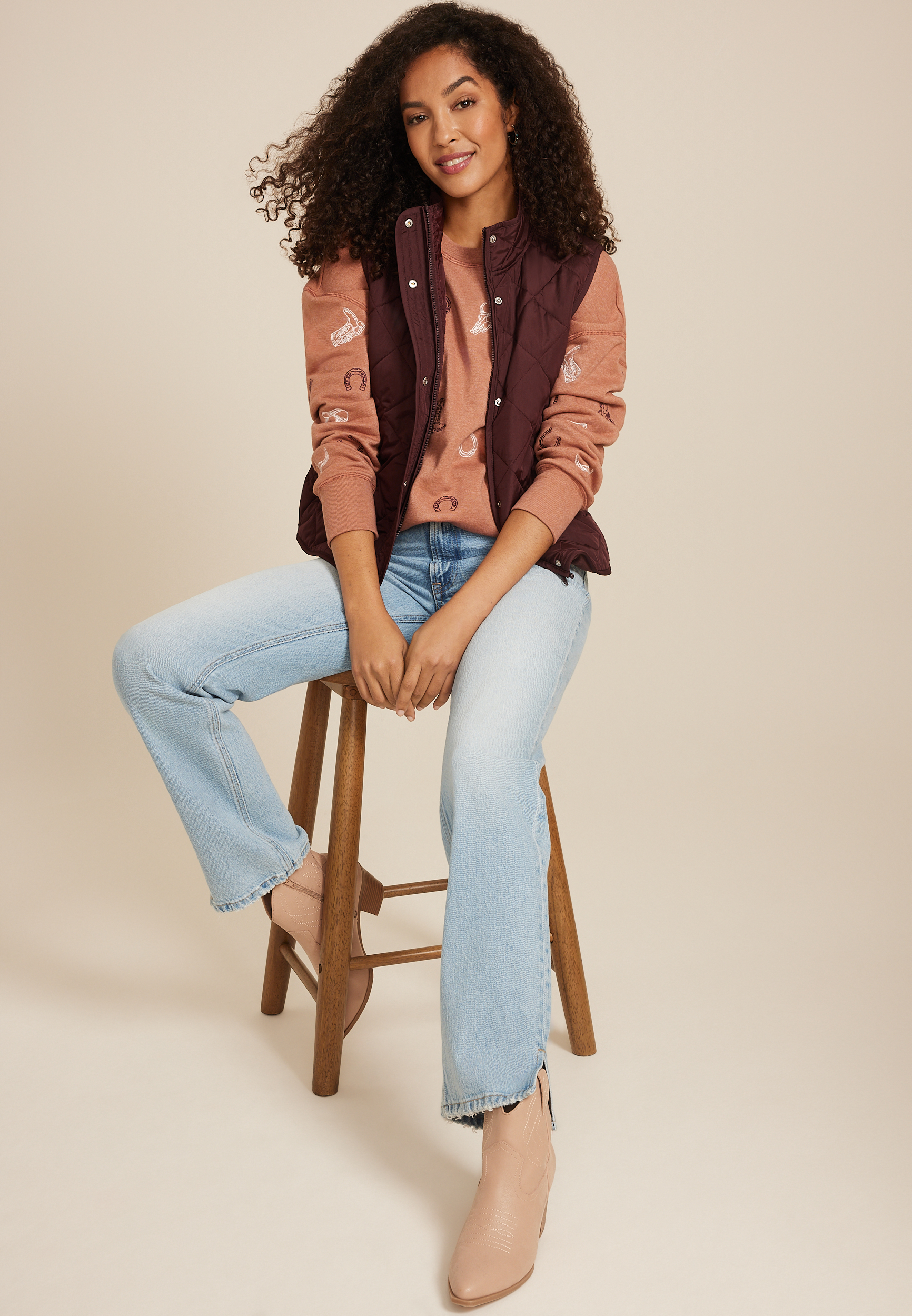 Western Embroidered Relaxed Fit Sweatshirt, C9814, large