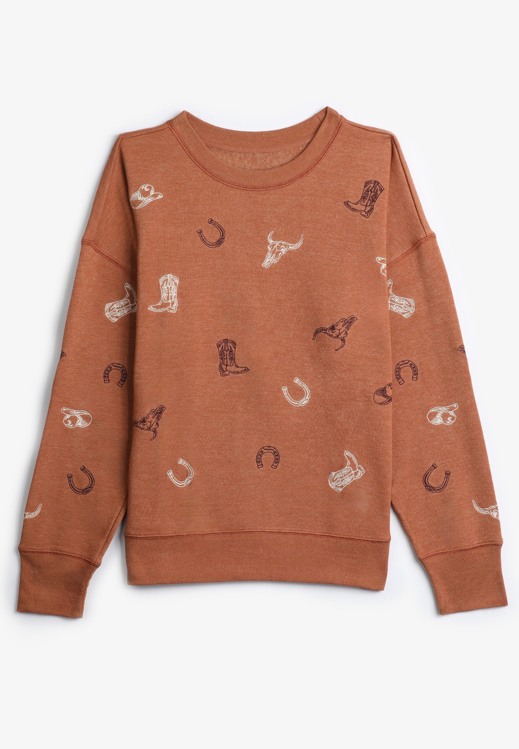 Western Embroidered Relaxed Fit Sweatshirt, C9814, large