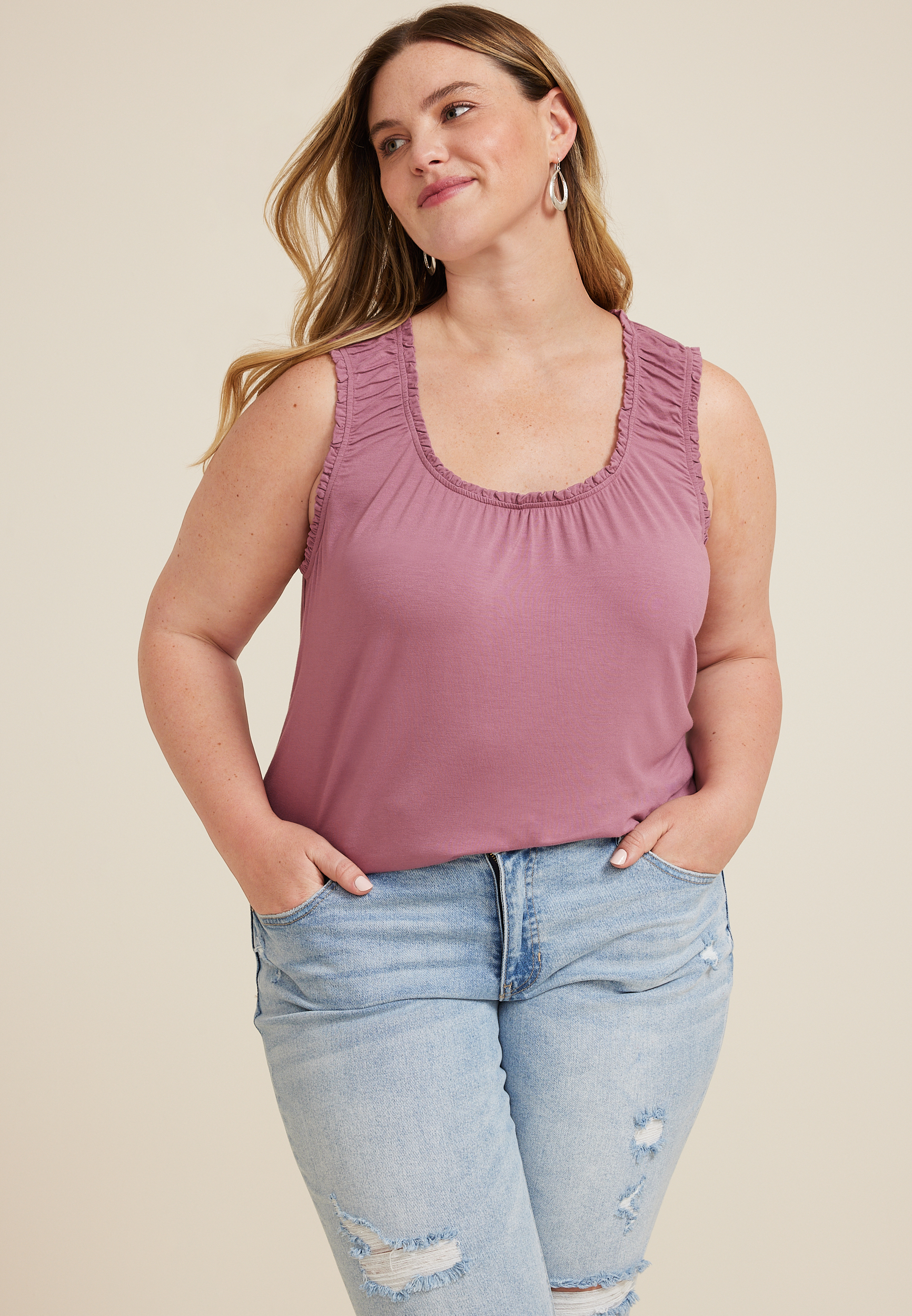 Plus Size Ruffle Trim Tank Top