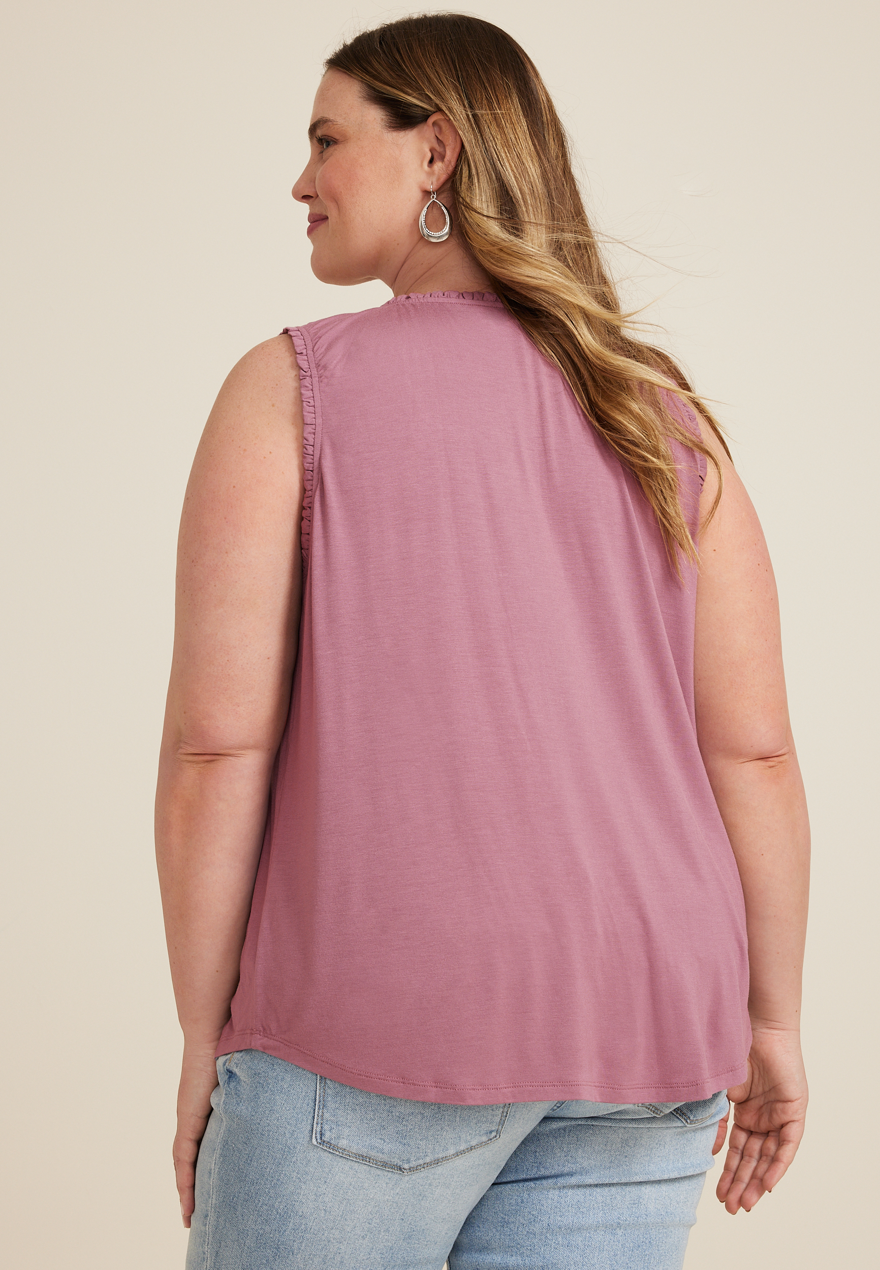 Plus Size Ruffle Trim Tank Top, C7249, large