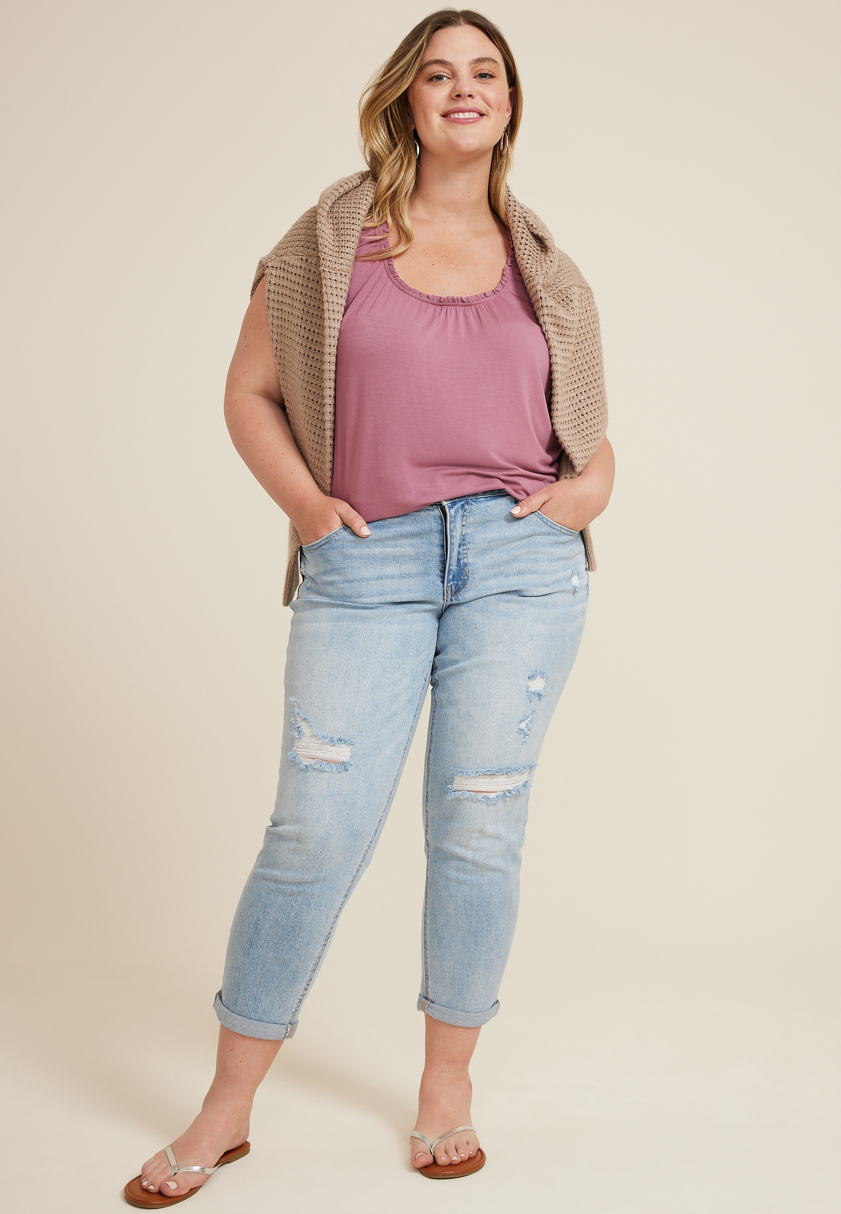 Plus Size Ruffle Trim Tank Top, C7249, large
