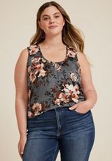 Plus Size Ruffle Trim Floral Tank Top, C1524, small