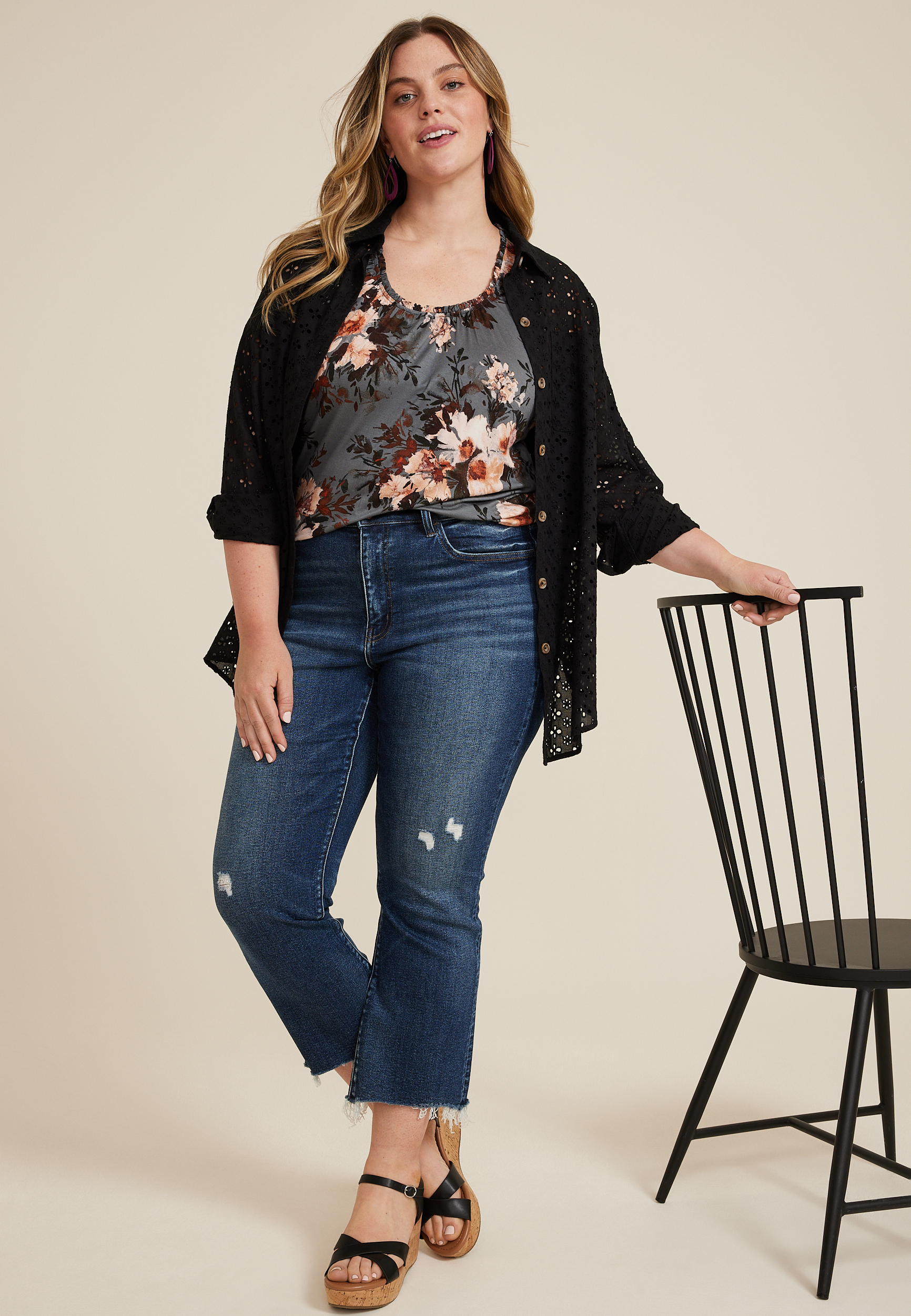 Plus Size Ruffle Trim Floral Tank Top, C1524, large