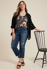 Plus Size Ruffle Trim Floral Tank Top, C1524, small