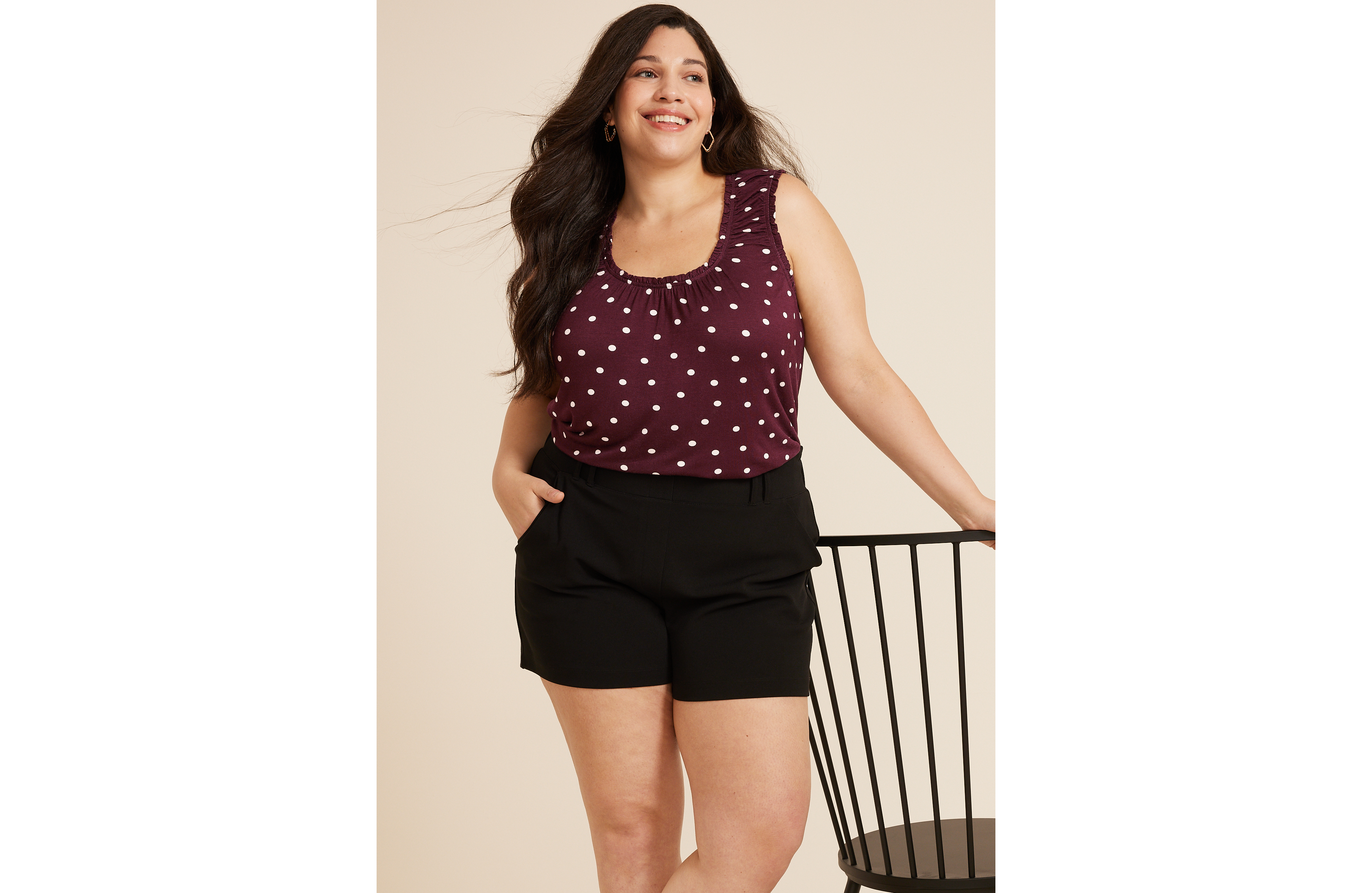 Plus Ruffle Trim Polka Dot Tank Top