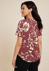 24/7 Floral Relaxed V Neck Tee, C5978, small