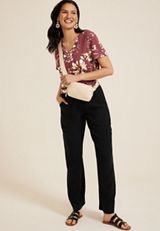 24/7 Floral Relaxed V Neck Tee, C5978, small