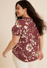 Plus Size 24/7 Floral Relaxed V Neck Tee, C5978, small