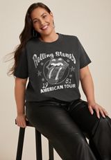 Plus Size Rolling Stones 1981 American Tour Glitter Relaxed Fit Graphic Tee, PHANTOM BLACK, small