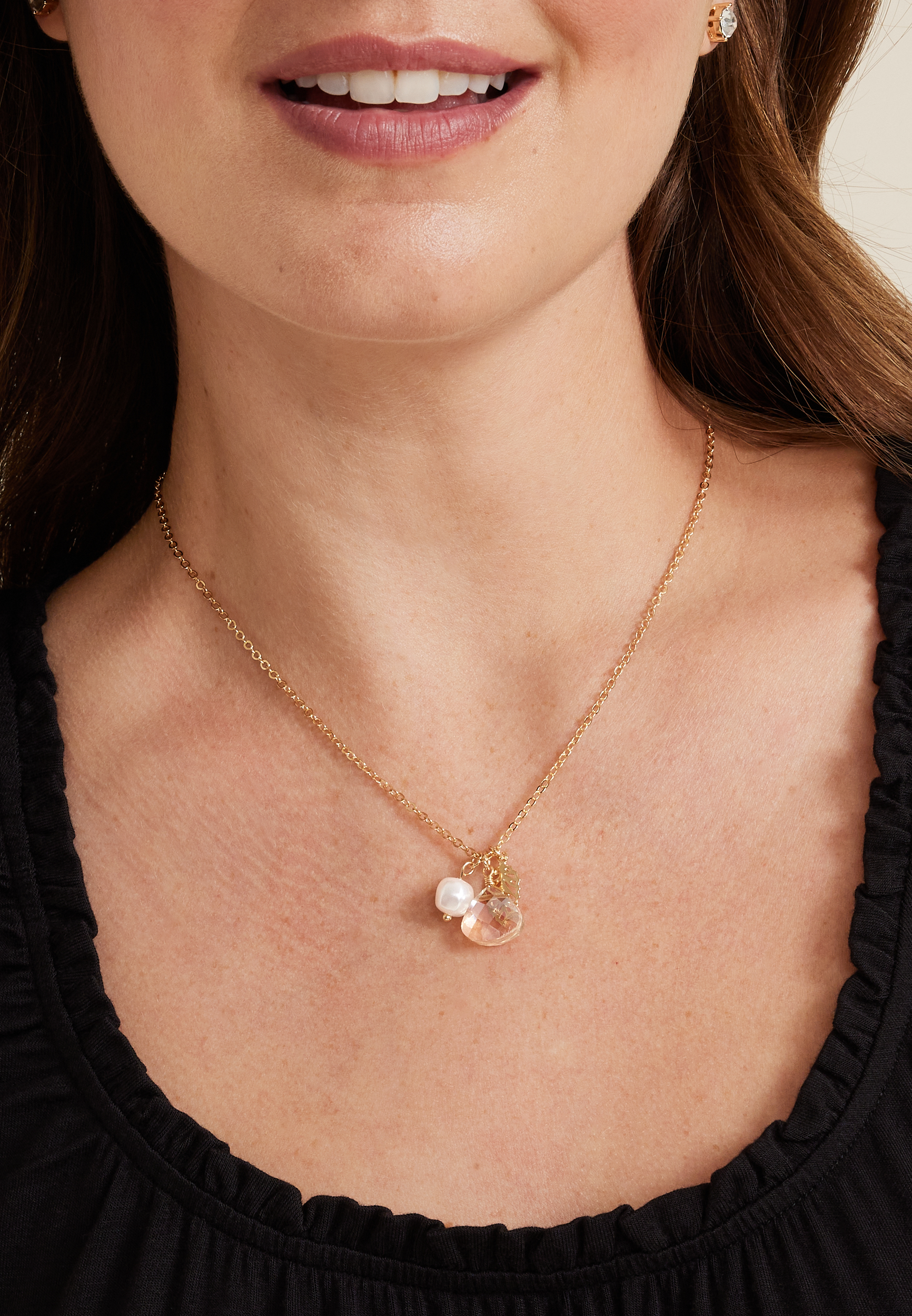 Gold Crystal Charm Necklace, , large