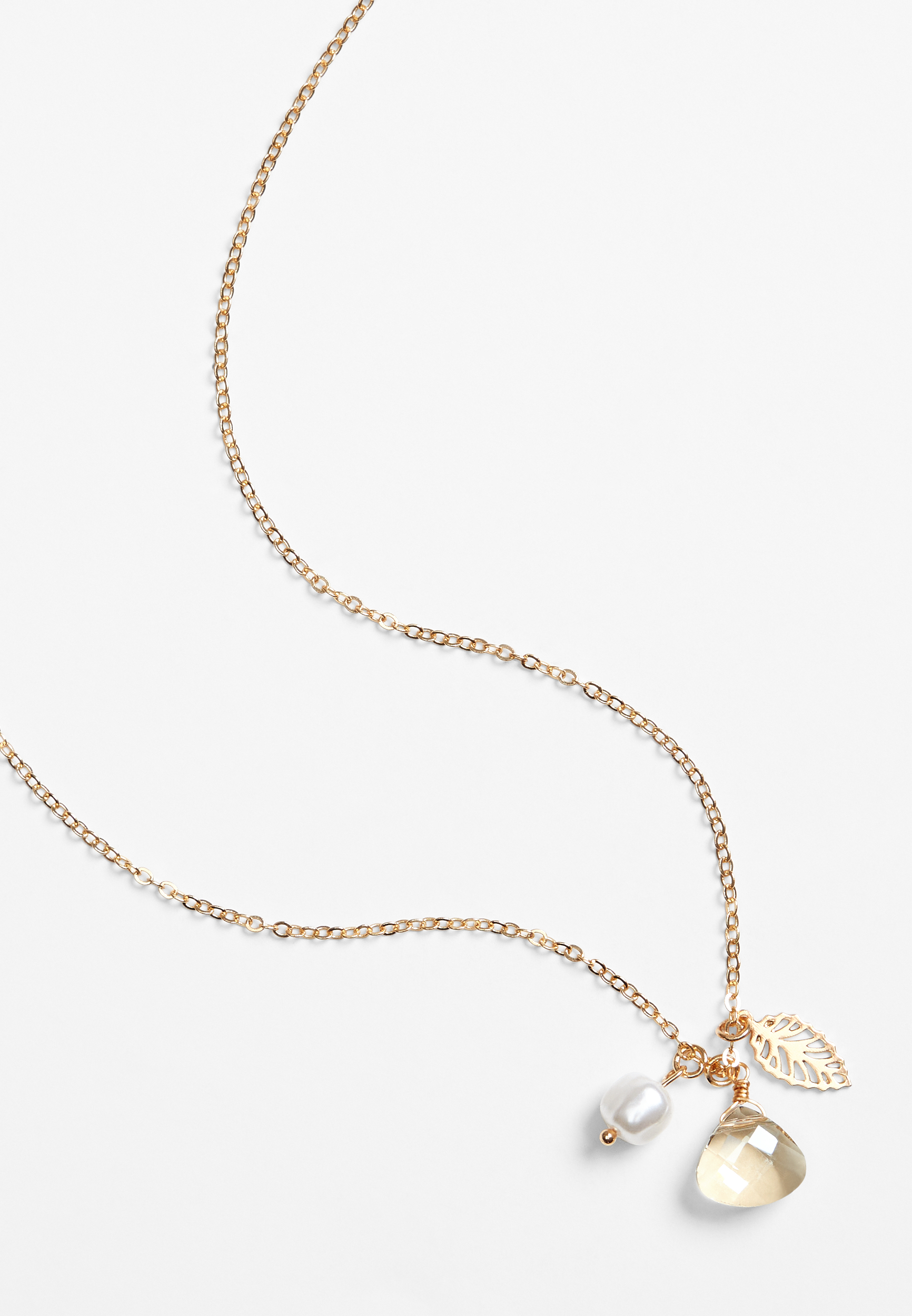 Gold Crystal Charm Necklace, , large