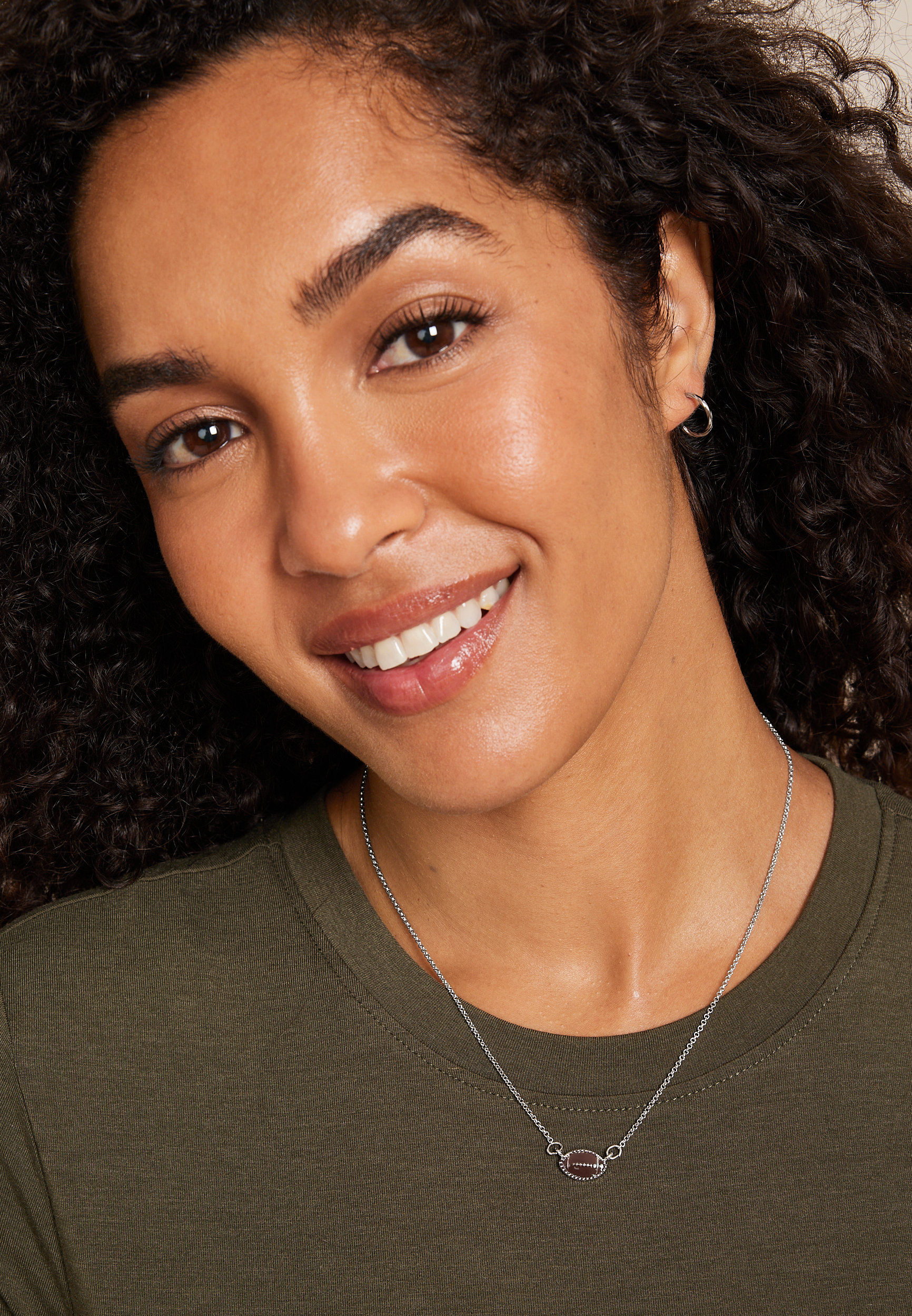 Dainty Silver Football Necklace, BROWN, large