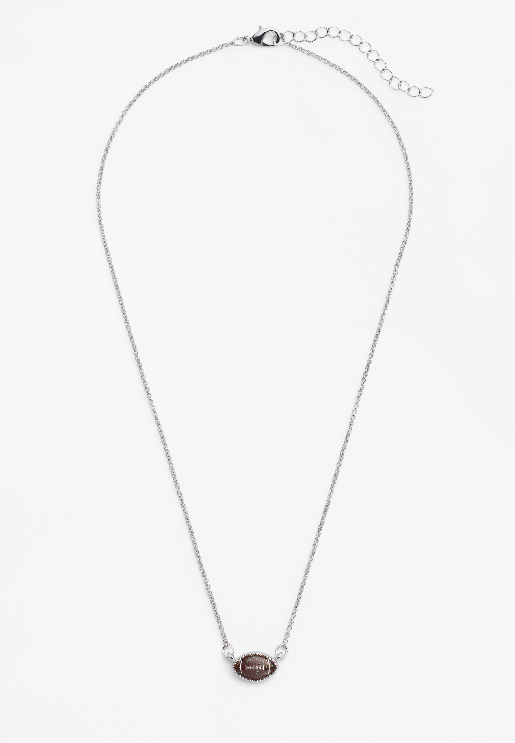 Dainty Silver Football Necklace, BROWN, large