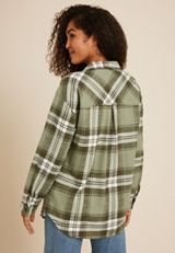 Cabin Plaid Boyfriend Tunic Shirt, OLIVE COMBO, small