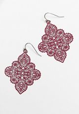 Burgundy Filigree Drop Earrings, BURGUNDY, small