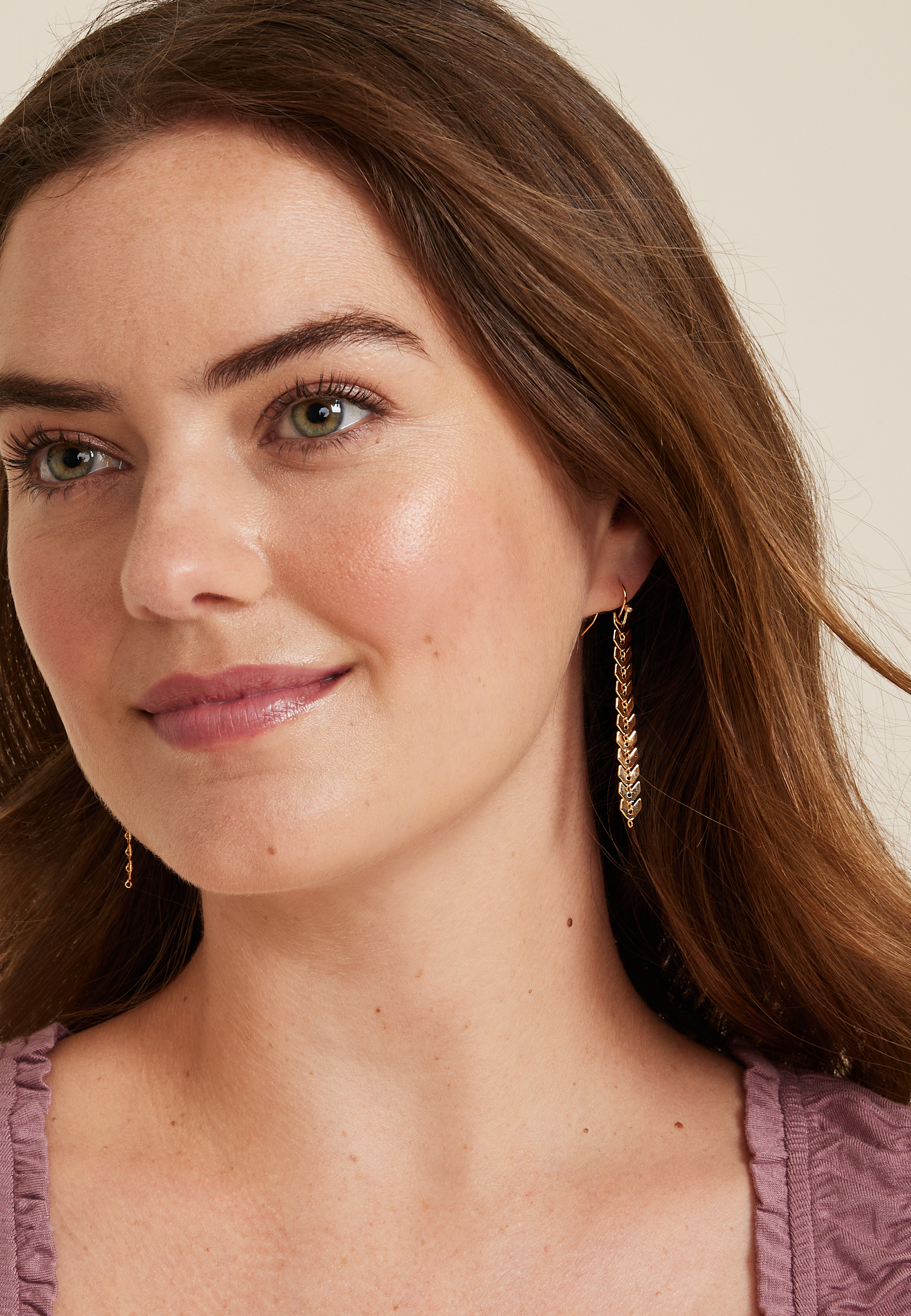 Gold Arrow Wave Drop Earrings, C605, large