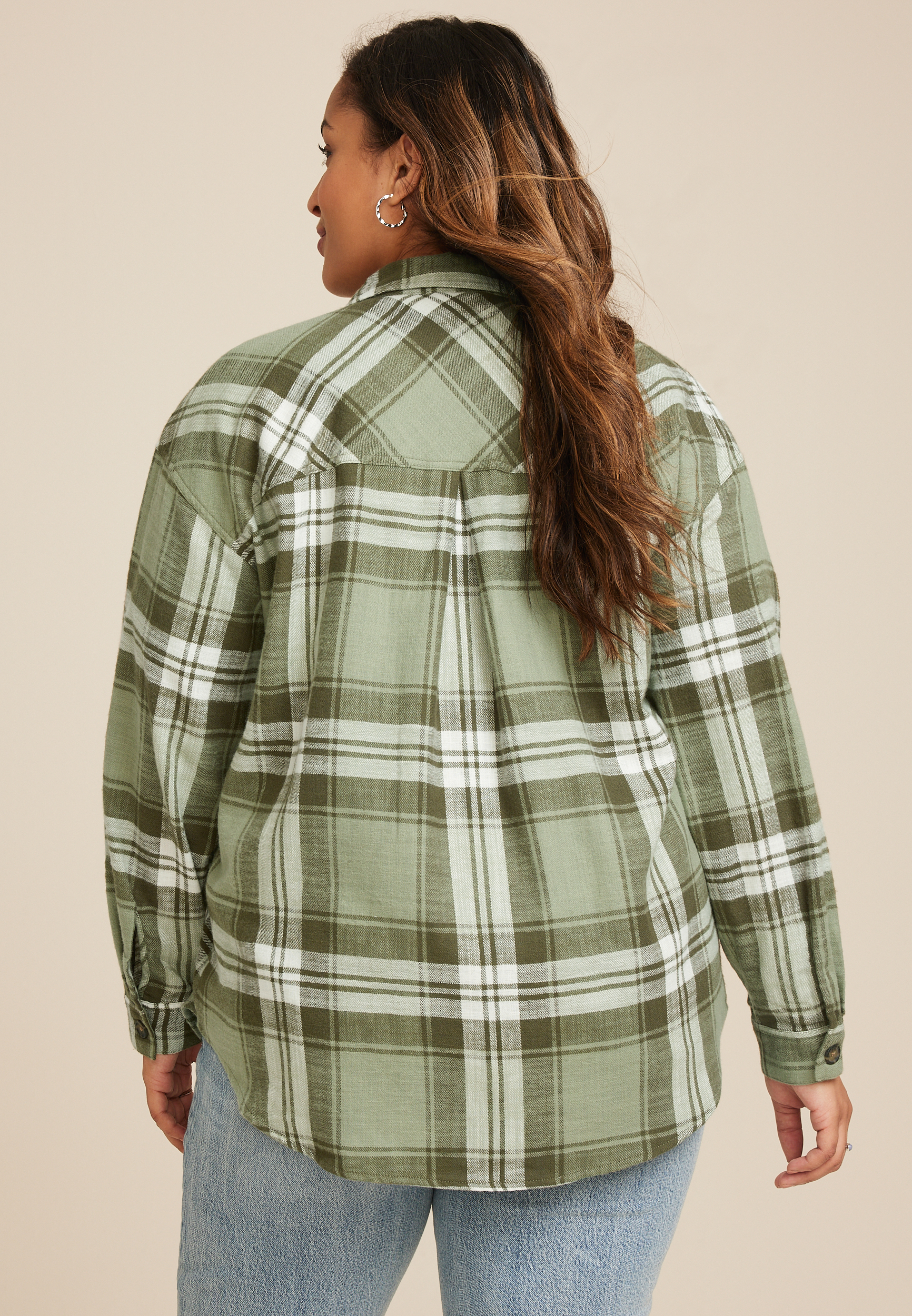 Plus Size Cabin Plaid Boyfriend Tunic Shirt, C1829, large