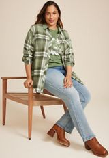 Plus Size Cabin Plaid Boyfriend Tunic Shirt, C1829, small