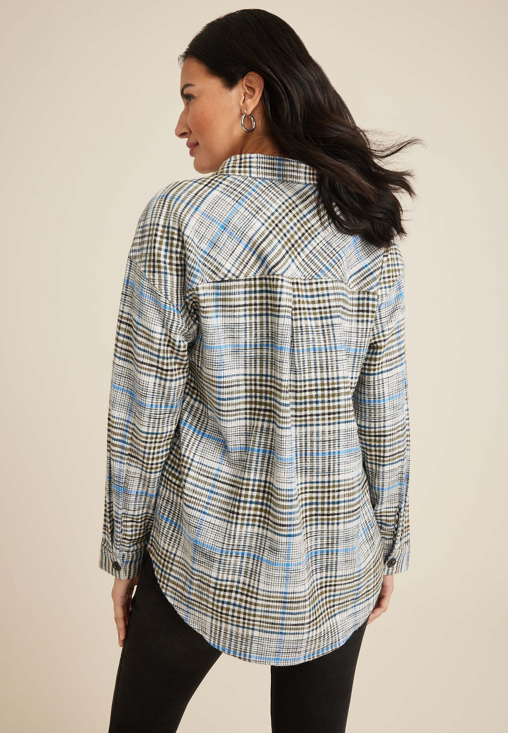 Cabin Plaid Boyfriend Tunic Shirt, MULTI, large