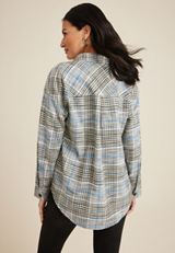 Cabin Plaid Boyfriend Tunic Shirt, MULTI, small