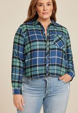 Plus Size Cabin Plaid Classic Button Down Shirt, C9742, small