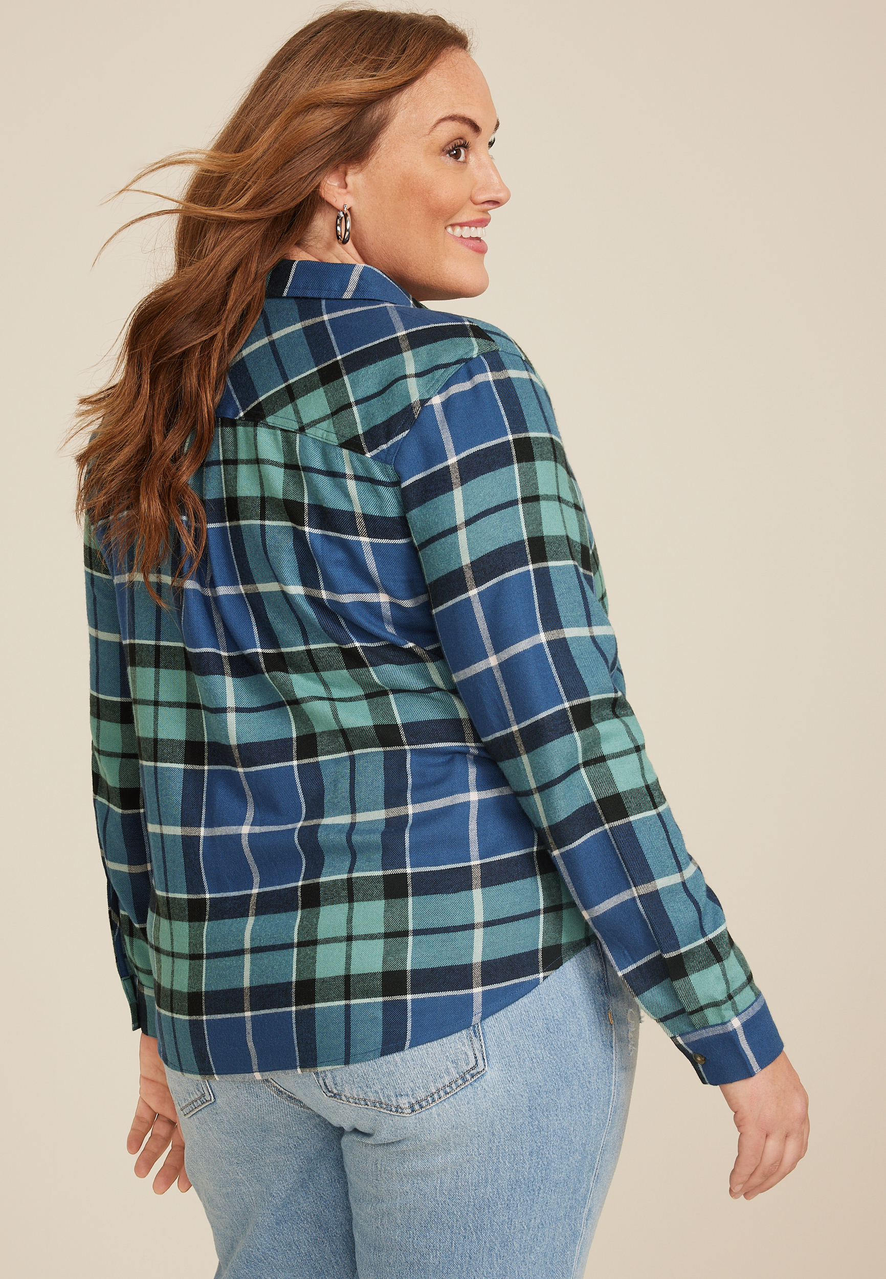 Plus Size Cabin Plaid Classic Button Down Shirt, C9742, large